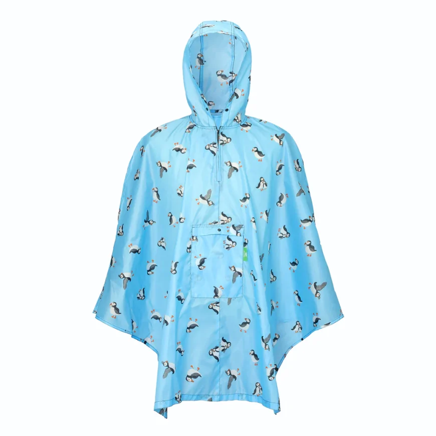 Eco Chic Waterproof Foldable Adult Poncho Multi Puffin - Image 5