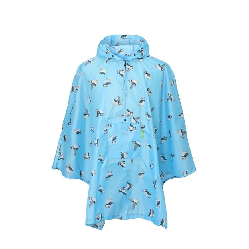 Eco Chic Waterproof Foldable Adult Poncho Multi Puffin - Image 2